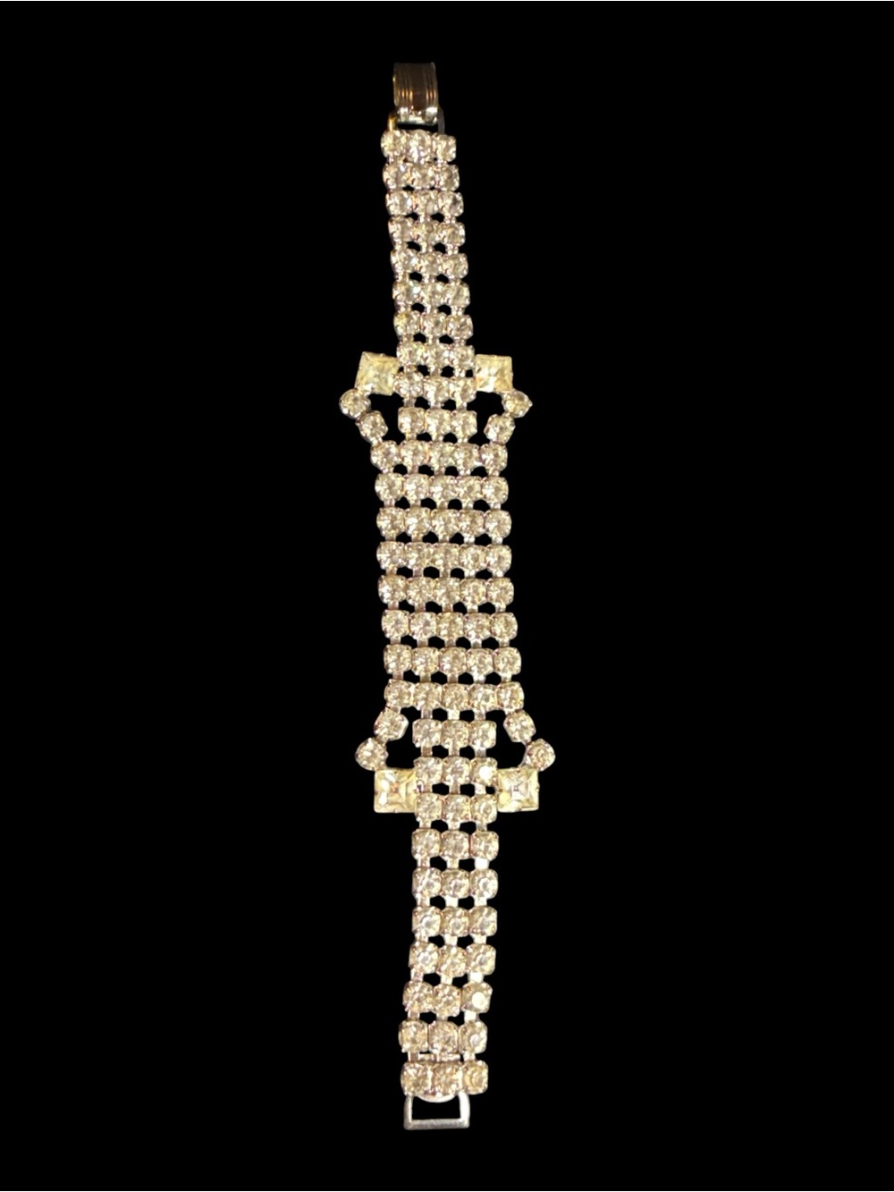 Vintage 5 Row Rhinestone Bracelet Clear Crystal Silver Tone Art Deco